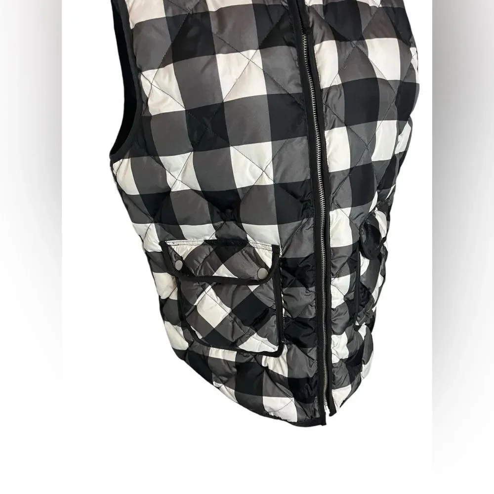 WOOLRICH QUILTED BLACK/WHITE PLAID‎ WINTER CASUAL PUFFER VEST WOMENS SIZE XL